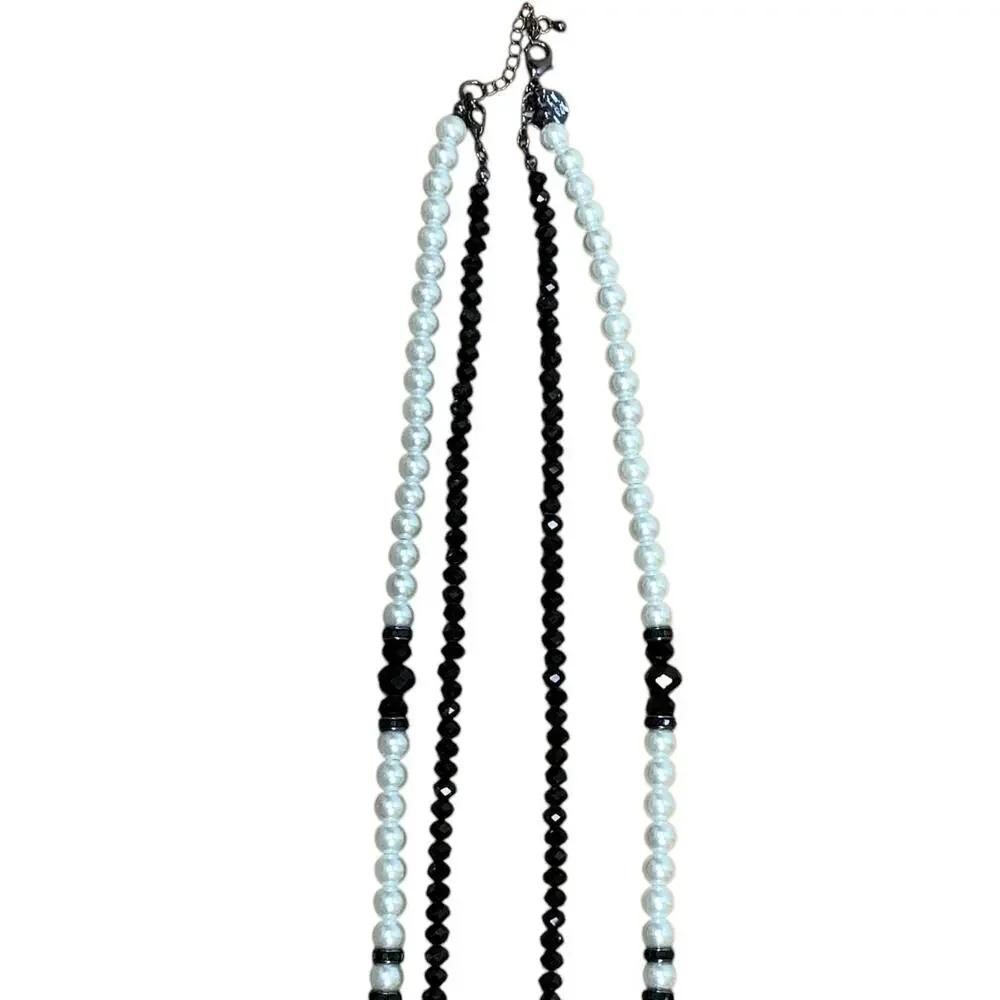WHBM Pearl Black Glass Double Strand Necklace